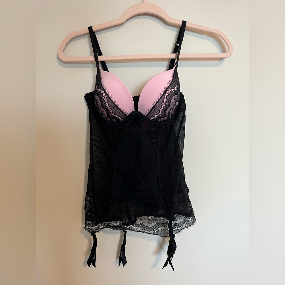 La SENZA Black and Pink Lace Bustier